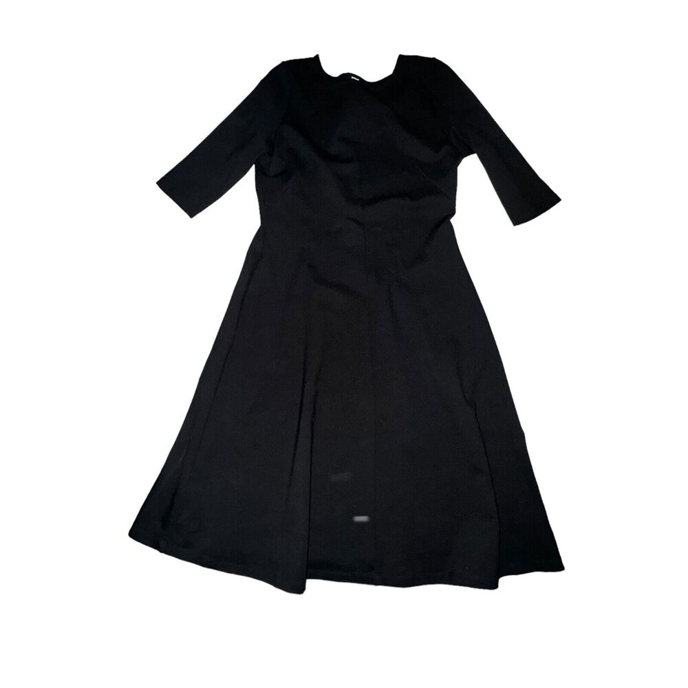 Betabrand Ready Set Go Midi Dress Women's M Black Ponte 3/4 Sleeve Fit & Flare